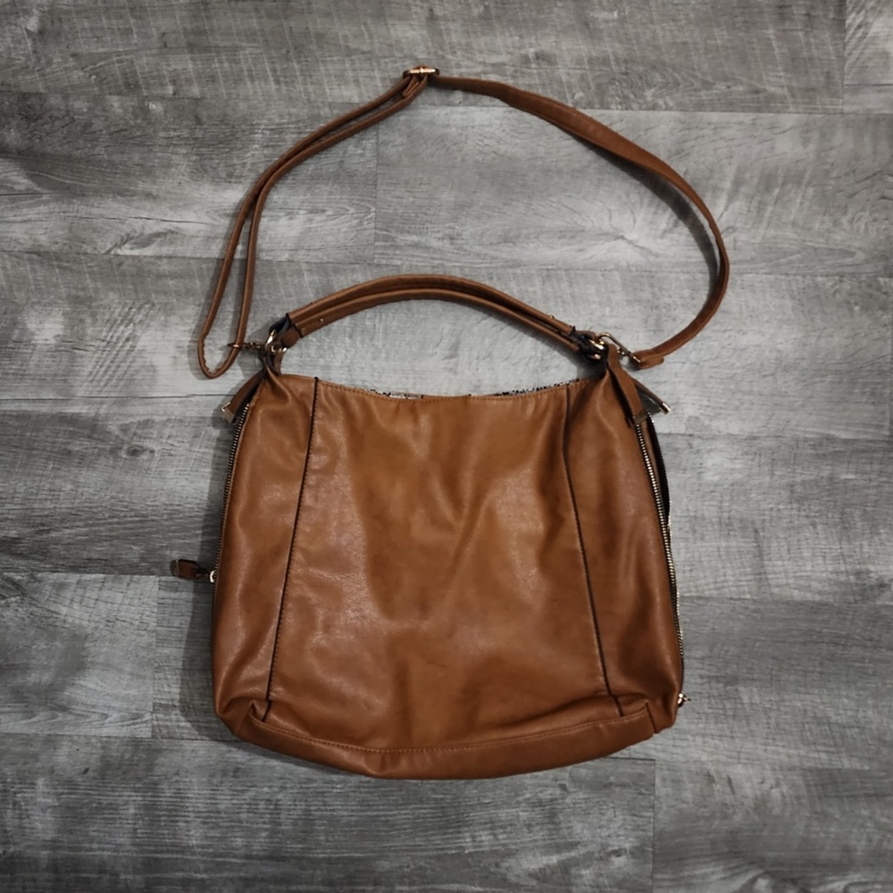 IMOSHION Tan Faux Leather Hobo Bag With Adjustable Stap‎